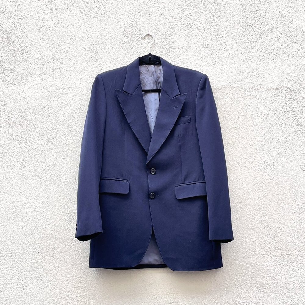 Vintage Men's Jean Foster Paris Navy Blue Wool Gabardine Blazer Jacket 40R
